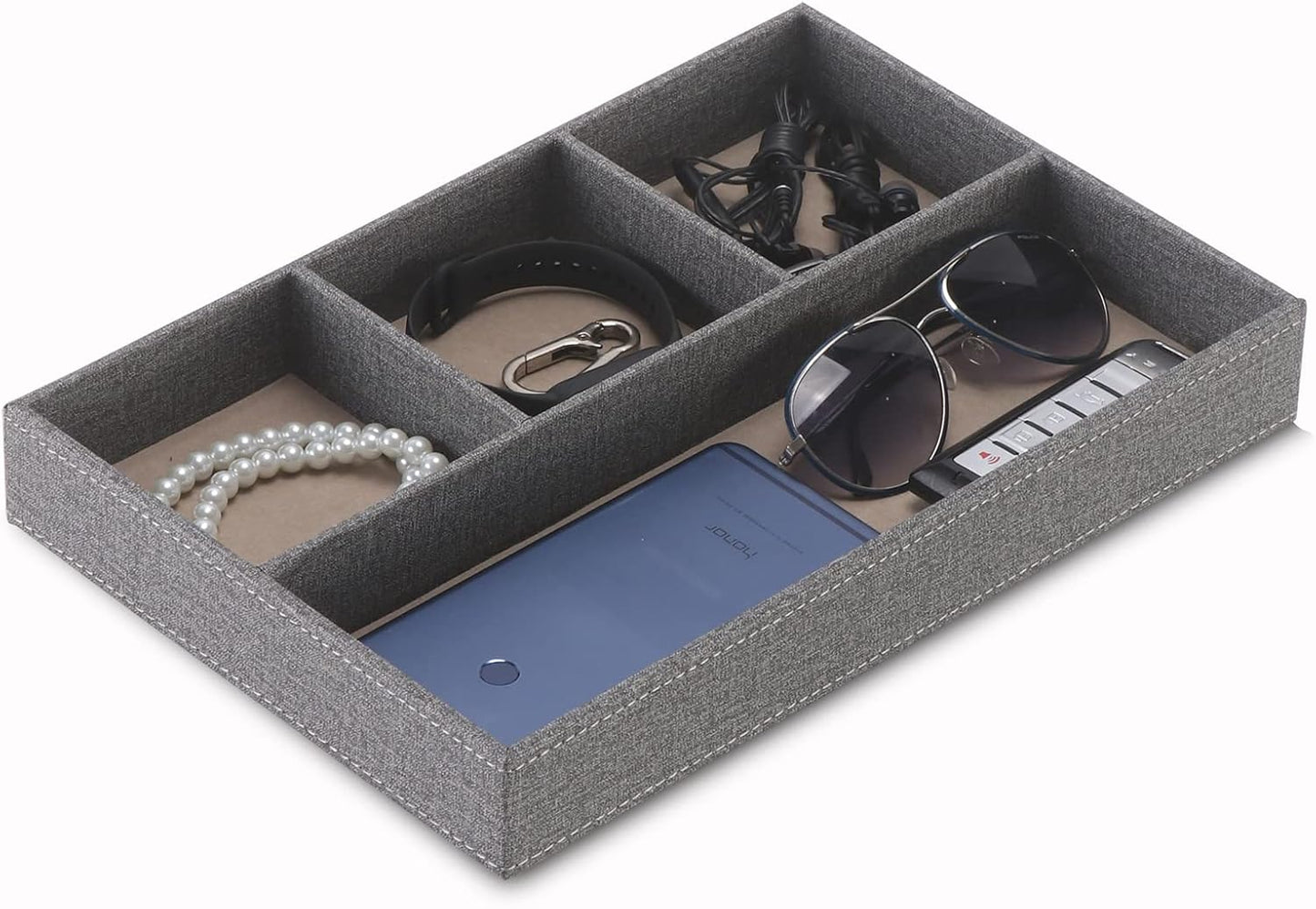 Desktop Glove Box, Nightstand or Dresser Organizer, Valet Tray, Entry Table Organizer, Dresser Storage Box,PU Leather Drawer Storage Decorative Trays.