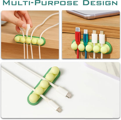 3-Pack Cute Pea Cable Clips – Soft Silicone USB Cable Organizers for Desk, Car, and Nightstand Wire Management