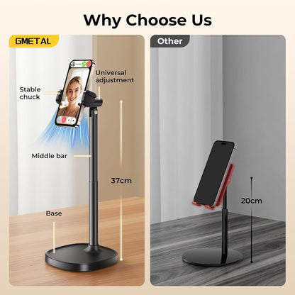 Desktop Phone Stand, Adjustable Height & Angle Holder, Compatible with iPhone, Samsung, Android Smartphones - Night Black