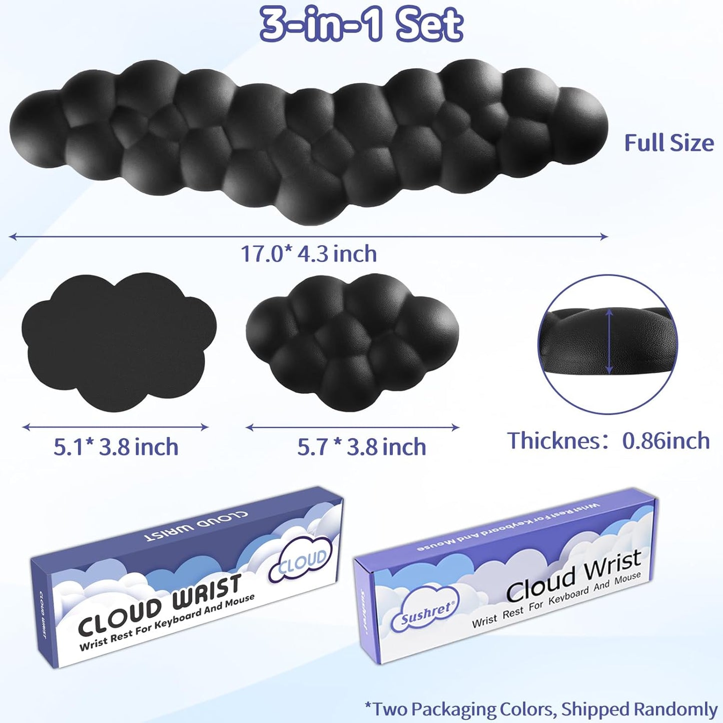 Sushret Cloud Wrist Rest for Keyboard and Mouse, Memory Foam PU Leather Keyboard Wrist Rest with Ergonomic Support, Non-Slip Base, Cute Arm Rest Pad & Palm Cushion, Office Desk Accessory, White