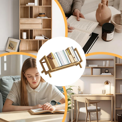 Desktop Bookshelf Bamboo Book Storage Organizer Large Magazine Holder Racks for Home Office Bedroom Tilting Bookcase for Books CDs Files Magazine Display Back to School Gift