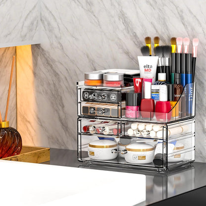 SUOXING Clear Acrylic Makeup Organizer for Vanity,Bathroom,Dresser,6 Drawer Cute Make up Organizers for Counter,Plastic Countertop Makeup Storage for Beauty,Jewelry,Brush,Cosmetic,Skin Care Organizer