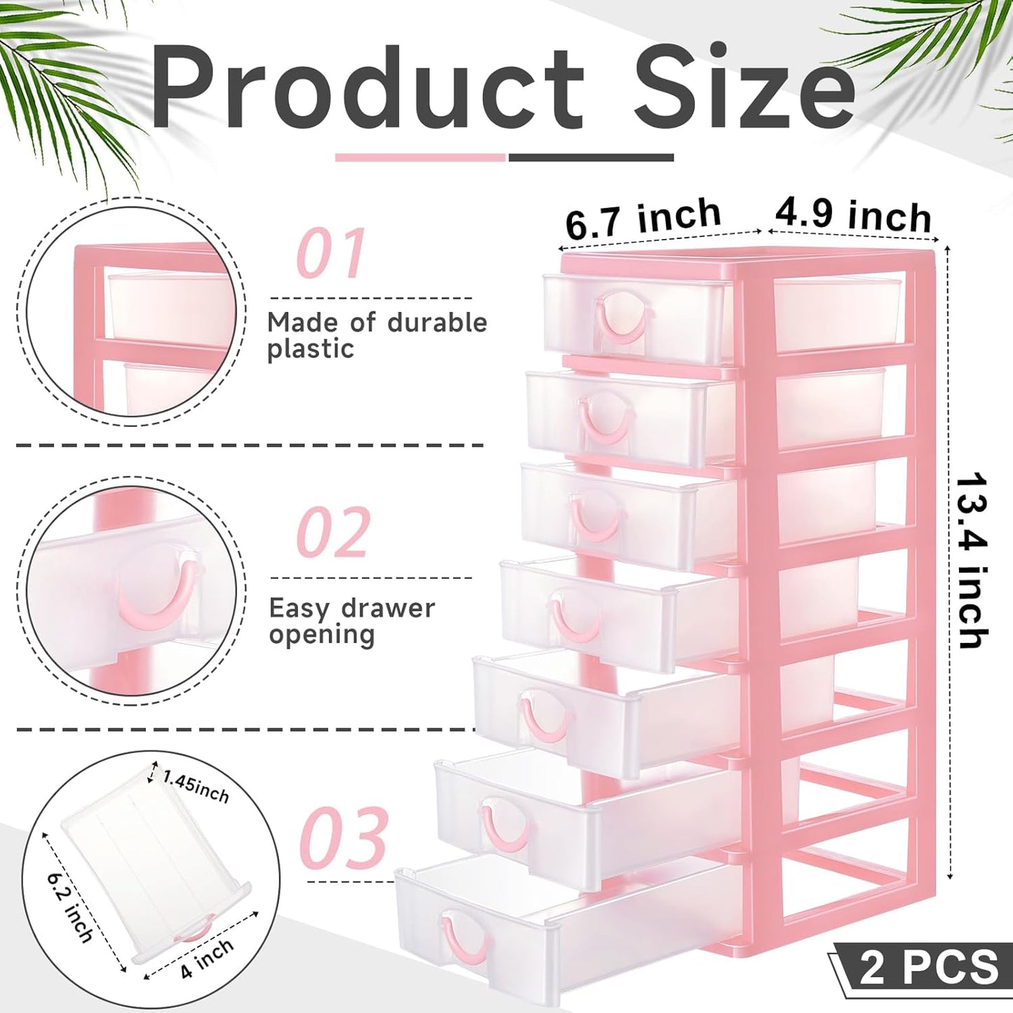 Thyle 2 Pcs Plastic Drawers Organizer Mini Organizer Stackable Plastic Clear Drawer Storage Box Containers Storage Units for Desktop Classroom Craft 6.7 x 4.9 x 13.4 inches(Purple)