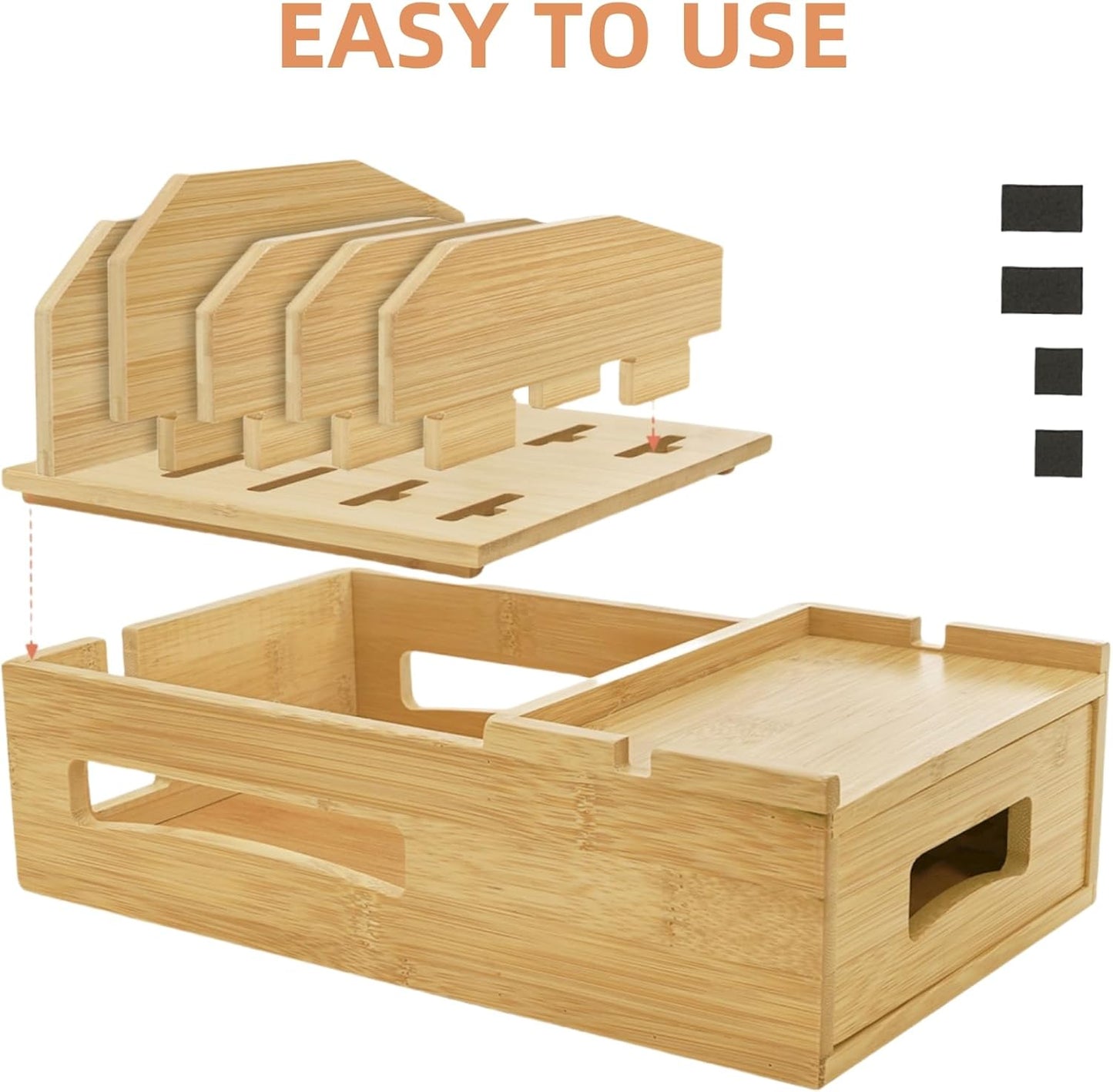 ZOOFOX Bamboo Charging Station for Multiple Devices, Desk Docking Station with Removable Divider Slots and Drawer, Bedside Charging Station Compatible with Smartphone, Tablet, Laptop, Earphone