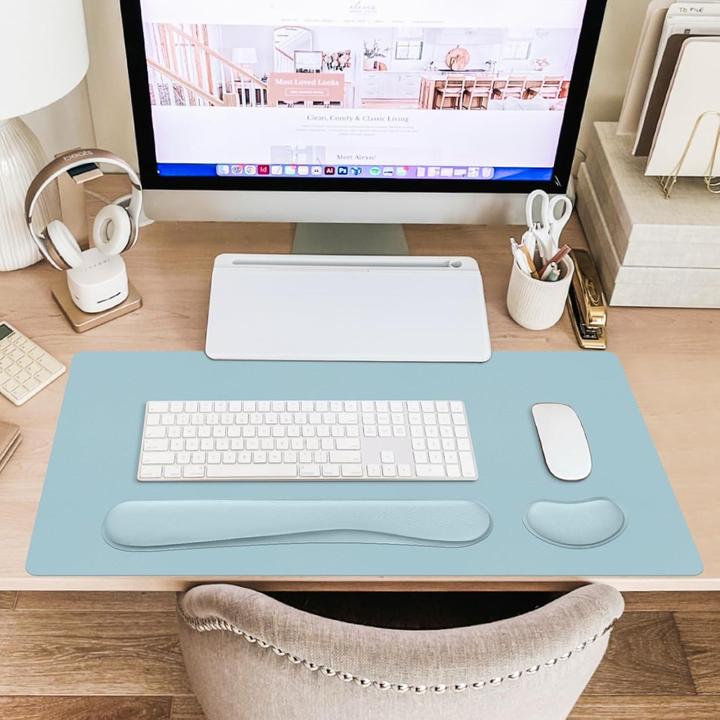 Mouse Pad and Keyboard Wrist Rest, 3-in-1 Large Keyboard and Mouse Pad Set, Ergonomic Wrist Rest for Computer Keyboards, Non-Slip Desk Mat Protector for Women (Purple Pink, 31.5" X 15.7")