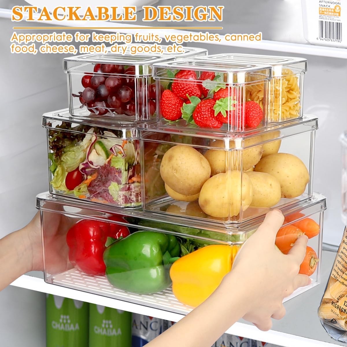 10 Pack Refrigerator Pantry Organizer Bins, Stackable Fridge Organizer Bins with Lids, Clear Plastic Food Storage Bins for Kitchen, Countertops, Cabinets, Fridge, Drinks, Fruits, Vegetable, Cereals