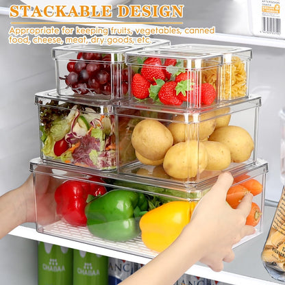 10 Pack Refrigerator Pantry Organizer Bins, Stackable Fridge Organizer Bins with Lids, Clear Plastic Food Storage Bins for Kitchen, Countertops, Cabinets, Fridge, Drinks, Fruits, Vegetable, Cereals