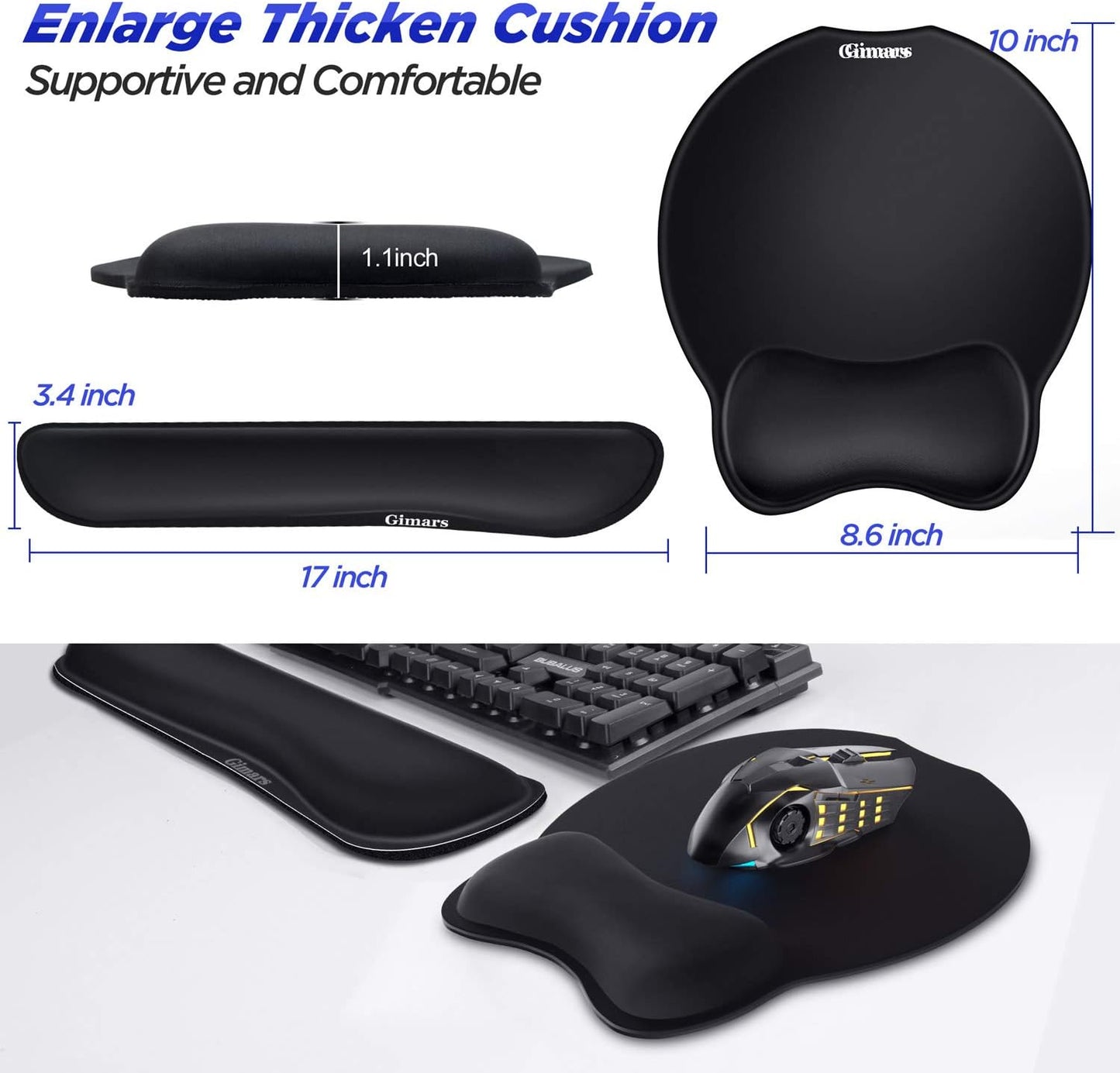 Gimars Upgrade Enlarge Superfine Fibre Soft Smooth Gel Ergonomic Mouse Pad Wrist Support and Keyboard Wrist Rest for Computer, Laptop, Mac, Gaming and Office, Durable, Comfortable and Pain Relief