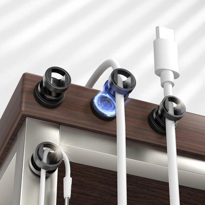Maveek Metal Magnetic Cord Holder, Magnet Cable Clips Stainless Steel Adjustable Cord Organizers for Desk Nightstand Car Office Charging Wires USB C Laptop Earphone Audio Cords (4 Pack)