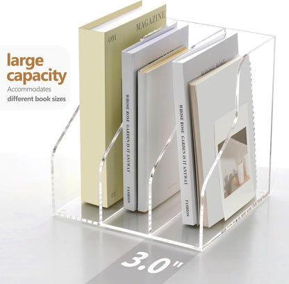 SANRUI Acrylic Magazine Holder Desk Organizer Workspace Sorters，Clear Bookend File Sorter Holder，Folder Rack, Office Accessories Organization Storage with 3 Vertical Compartments
