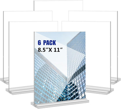 KOOLDE Acrylic Sign Holder 8.5x11 Inches 2 Pack T Shape Desktop Display Stand Vertical Double Sided Clear Table Menu Flyer Holder for Restaurants, Office, Shop, Wedding