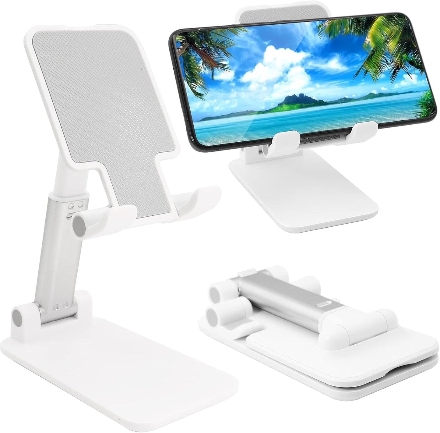 Cell Phone Stand, Folding Desktop Phone Stand, Angle Height Adjustable Mobile Phone Holder for Desk, Office, Tablet Stand Compatible with All Phones 4-10 Inches Cell Phone/Tablet (Black)