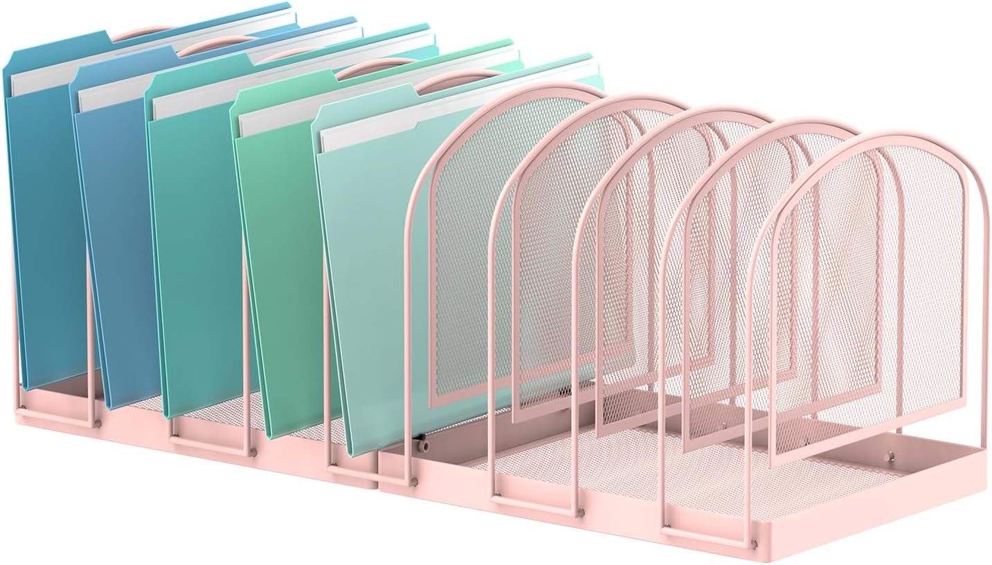 SUPEASY File Organizer for Desk, 5-Section Mesh Desk Organizer, Vertical File Holder Desktop Organizer File Sorter, File Folder Holder for Office Supplies, Black