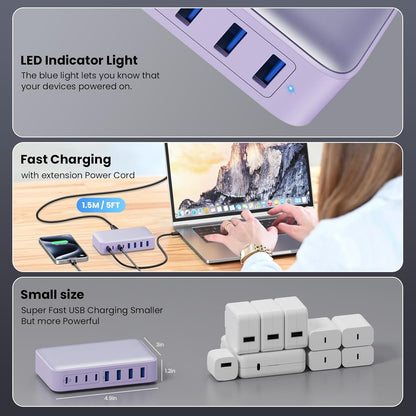 USB C Charger 200W USB C Charger Block,Upgraded GaN III 8-Port Fast Charging Station Hub,PD 65W Laptop Charging Adapter Compatible with MacBook Pro/Air,DELL,Steam Deck,iPhone 16/15/14,Galaxy S23/22