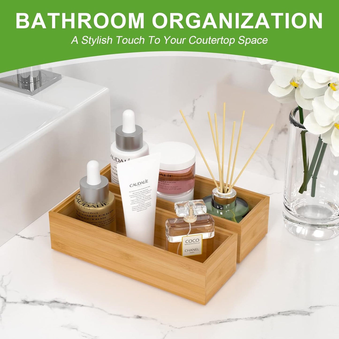 Lixple Bamboo Drawer Organizer, Cutlery Silverware Organizer for Kitchen Drawer, Stackable Utensil Organizer, 2 Pcs Flatware Organizer for Drawer, Wooden Storage Box Tray (Bamboo, 9 X 6 X 2 Inch)