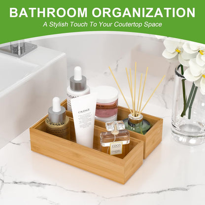 Lixple Bamboo Drawer Organizer, Cutlery Silverware Organizer for Kitchen Drawer, Stackable Utensil Organizer, 2 Pcs Flatware Organizer for Drawer, Wooden Storage Box Tray (Bamboo, 9 X 6 X 2 Inch)