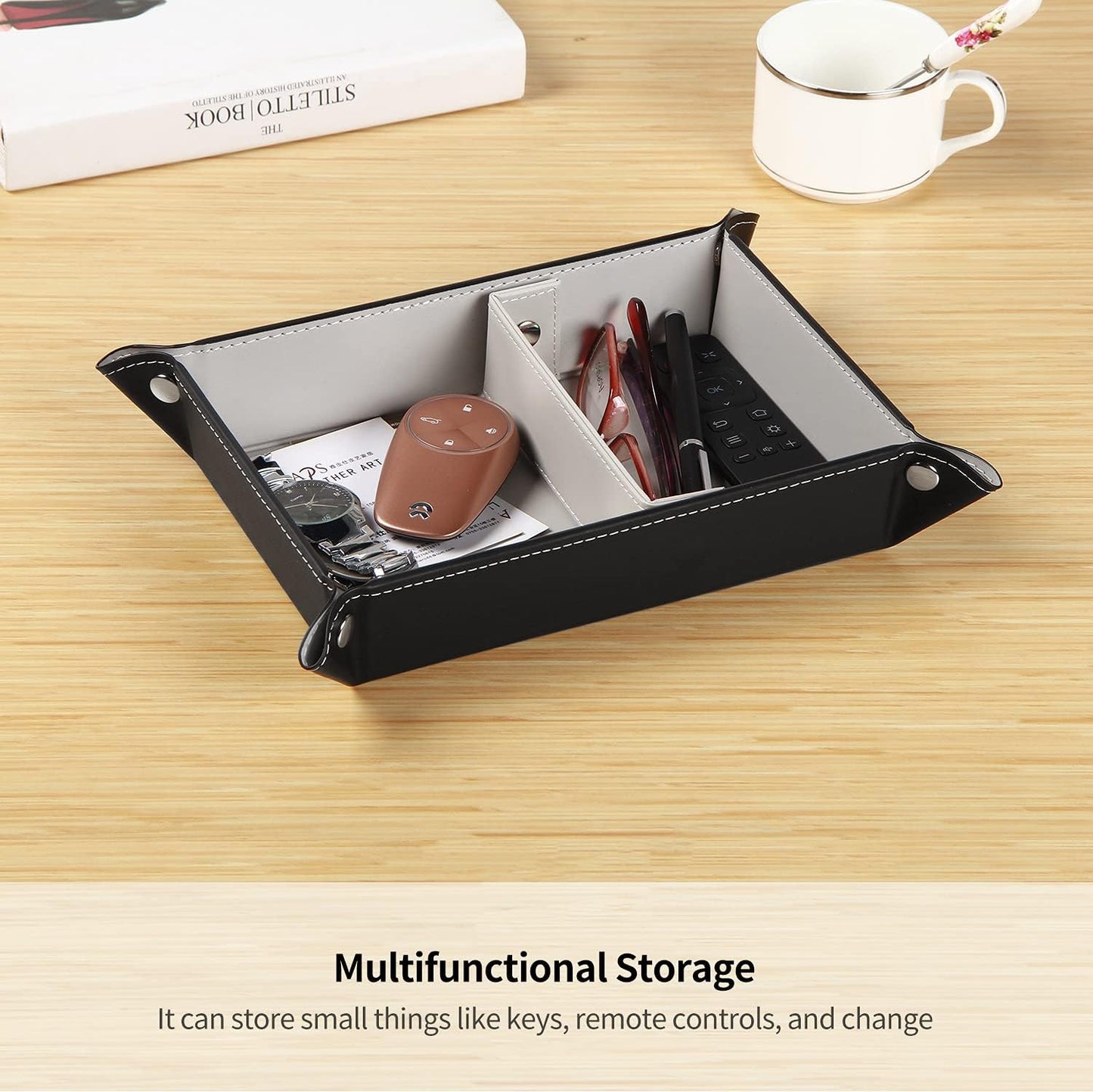 YAPISHI Key Dish Bowl for Men, Entryway Catchall Holder Bedside Table Valet Tray for Pocket Stuff, PU Leather Nightstand Organizer for Dice/Coins/Wallet/Watch/Rings/Sunglasses, Dresser/Coffee Table