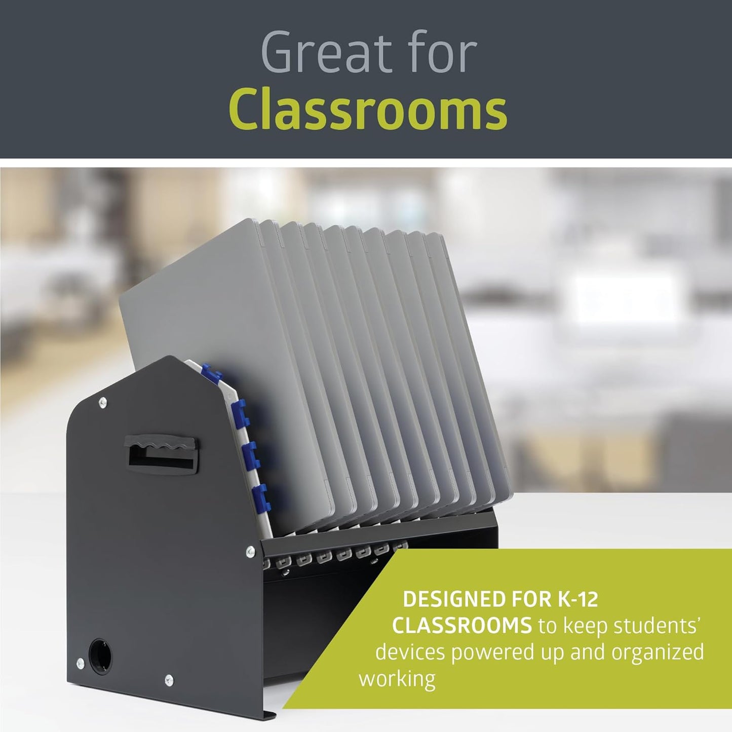 Pearington 10-Device USB Laptop Charging Station for Classroom, Home, or Office, Includes 6 AC Outlets & 4 USB Ports, Store Laptops, Tablets & E-Readers up to 1.4" Thick, 17" x 13" x 16"