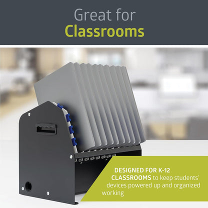 Pearington 10-Device USB Laptop Charging Station for Classroom, Home, or Office, Includes 6 AC Outlets & 4 USB Ports, Store Laptops, Tablets & E-Readers up to 1.4" Thick, 17" x 13" x 16"