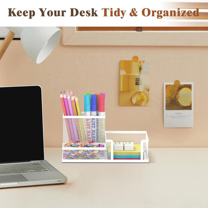 SUPEASY Pen Holder Desk Organizer, Office Supplies Pencil Holder with 3 Compartments, Desk Accessories and Workspace Organizers for Home School Classroom, Black