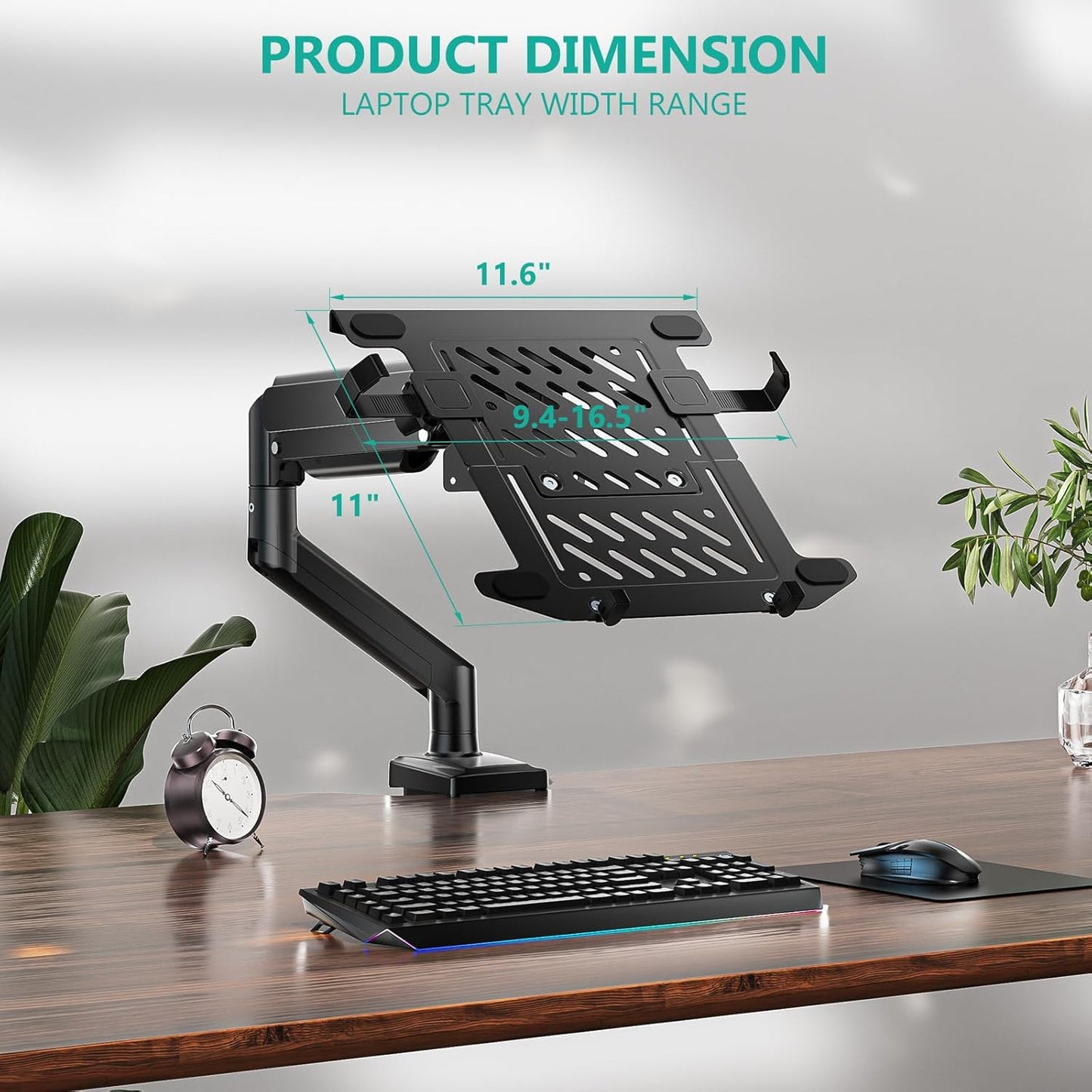 WALI Laptop Desk Mount, Single Monitor Arm with Laptop Holder, Adjustable Height Laptop Arm Mount for Desk, Fits 17” Notebook and 34” Monitors, Up to 22-26.4Lbs (GSMP001LPN), Black
