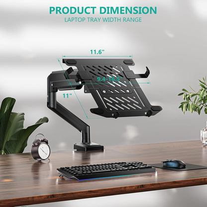 WALI Laptop Desk Mount, Single Monitor Arm with Laptop Holder, Adjustable Height Laptop Arm Mount for Desk, Fits 17” Notebook and 34” Monitors, Up to 22-26.4Lbs (GSMP001LPN), Black
