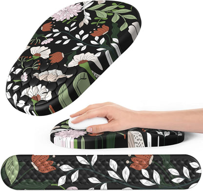Ergonomic Mouse Pad and Keyboard Wrist Rest with Massage Design, Space-Saving Mouse Pad Wrist Support, Memory Foam Wrist Rest with Non-Slip PU Base for Computer Desk, Black