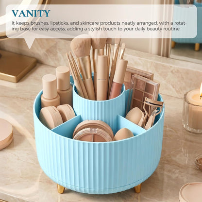 KONVINIT Pencil Pen Holder for Desk, 5 Slots 360 - Degree Rotating Desktop Organizer, Cute Desk Organizers and Accessories for School, Home, Office and Art Supply, Beige