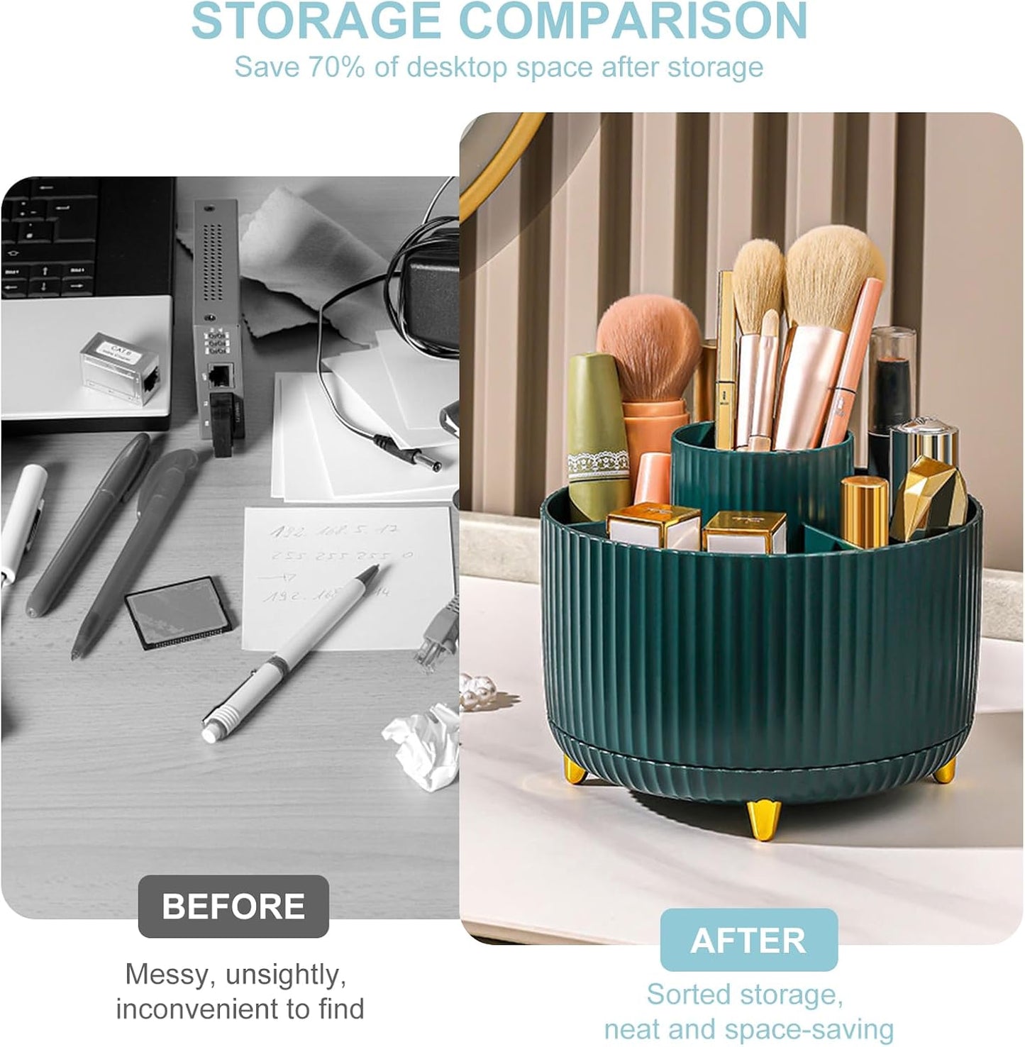 Cayxenful Pencil Holder For Desk,5 Slots 360°Degree Rotating Desk Organizers And Accessories,Desktop Storage Stationery Supplies Organizer, Cute Pencil Cup Pot For Office, School, Home (B-White)