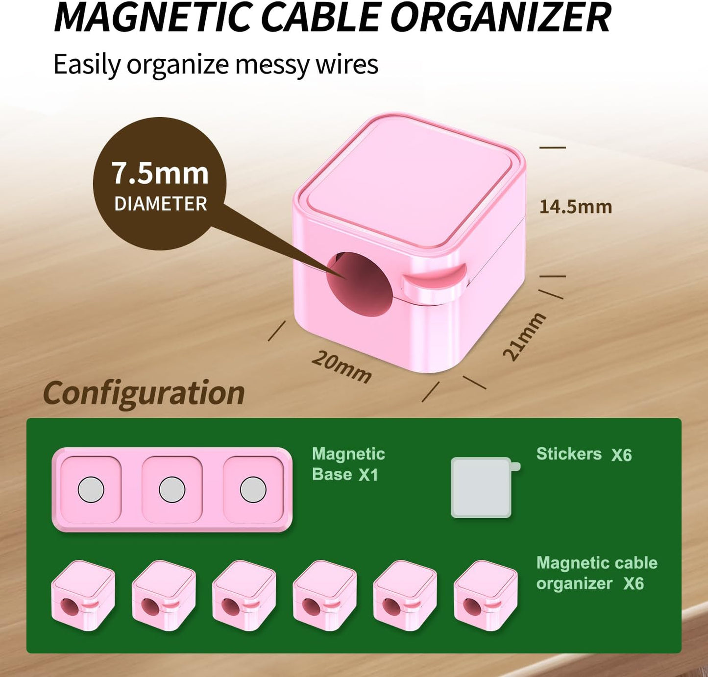Magnetic Cable Organizer for Desk – Upgraded Wire Clips with Adhesive Base – Desktop Cord Holder for USB, Charging Cables – 6 Clips + 1 Magnetic Base (Black)