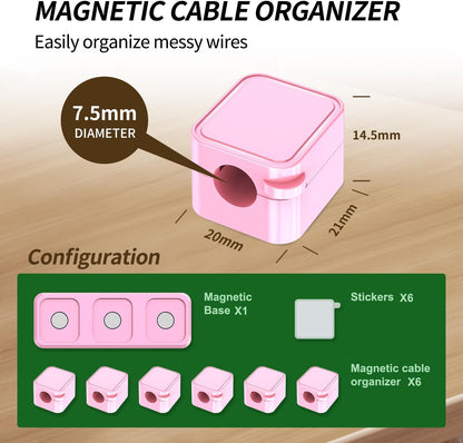 Magnetic Cable Organizer for Desk – Upgraded Wire Clips with Adhesive Base – Desktop Cord Holder for USB, Charging Cables – 6 Clips + 1 Magnetic Base (Black)