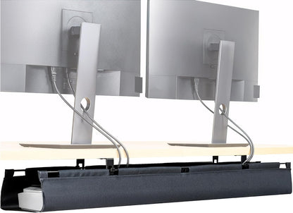 VIVO Screw-on Under Desk 47 inch Fabric Cable Management Tray, Wire Concealer, Power Strip Storage, Workspace Organization, Easy Fold Down Access, Black, DESK-AC47F-S