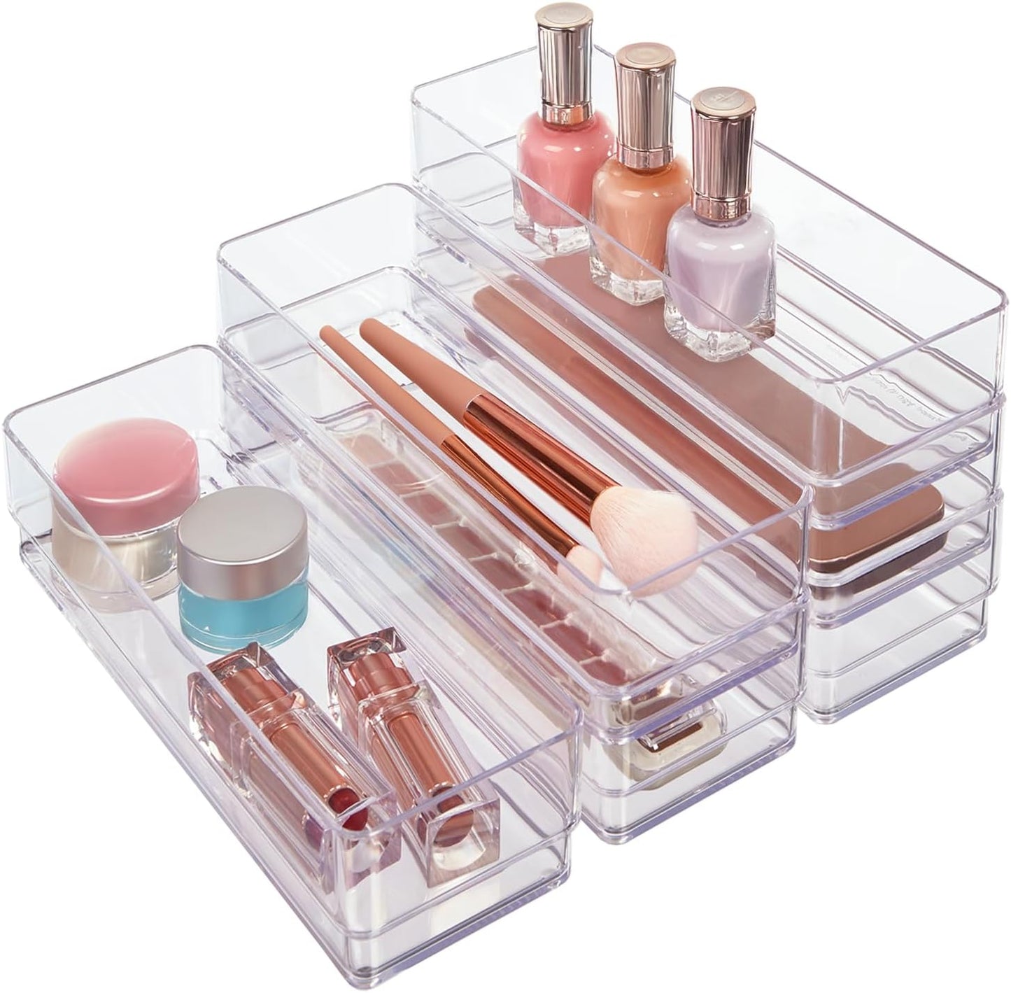 STORi SimpleSort 6-Piece Stackable Clear Drawer Organizer Set | 12" x 3" x 2" Rectangle Trays | Narrow Makeup Vanity Storage Bins and Office Desk Drawer Dividers | Made in USA