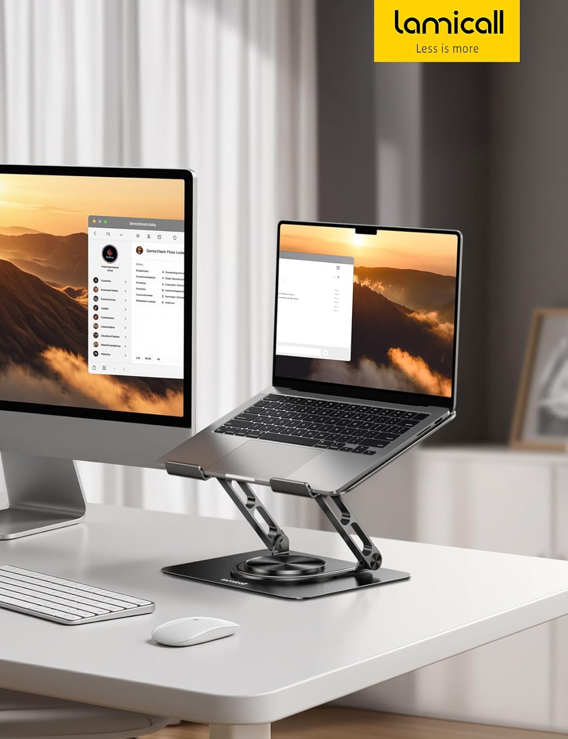 Lamicall Adjustable Laptop Stand for Desk - 360 Rotating Base Ergonomic Computer Stand, Aluminum Laptop Riser for Mothers Day fits MacBook Neo Air Pro, HP, Office Desk Accessories (10-17.3'') - Black