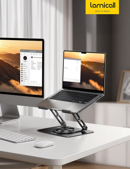 Lamicall Adjustable Laptop Stand for Desk - 360 Rotating Base Ergonomic Computer Stand, Aluminum Laptop Riser for Mothers Day fits MacBook Neo Air Pro, HP, Office Desk Accessories (10-17.3'') - Black