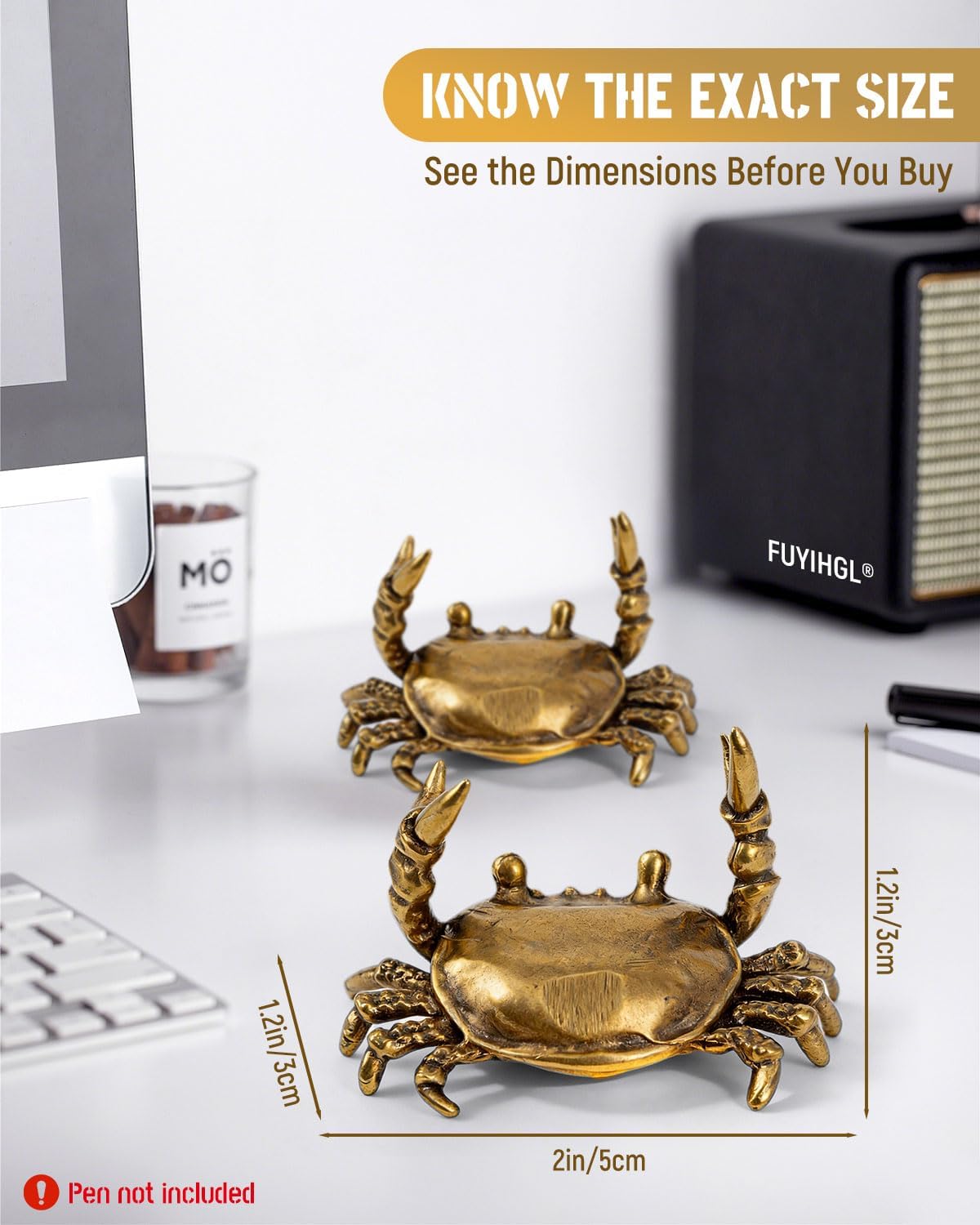 Pencil Holders Weightlifting Brass Pen Holder, Funny Animal Desk Organizer, Creative Desktop Decoration, Stationery Storage Rack for Office Home (Crab | 2PCS)