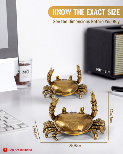 Pencil Holders Weightlifting Brass Pen Holder, Funny Animal Desk Organizer, Creative Desktop Decoration, Stationery Storage Rack for Office Home (Crab | 2PCS)
