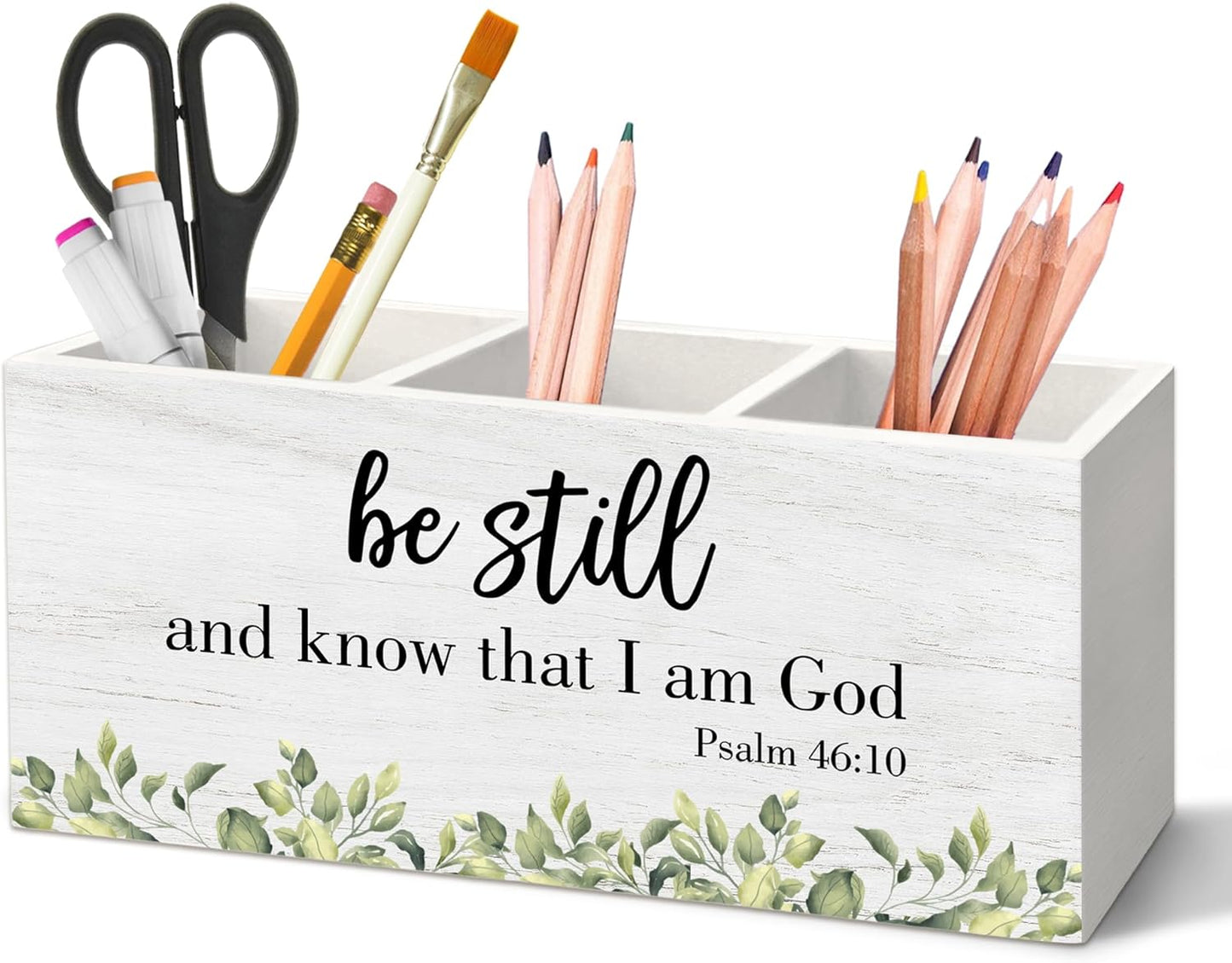 Christian Sparrow Bird Pen Holder for Desk, Religious Scripture Bible Verse Pencil Organizer, His Eye is on The Sparrow Bird Wooden Pen Holder Desk Accessories Decor for Home Office