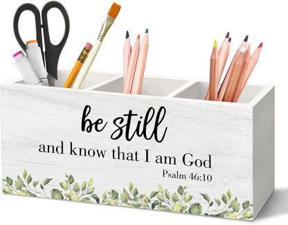 Christian Sparrow Bird Pen Holder for Desk, Religious Scripture Bible Verse Pencil Organizer, His Eye is on The Sparrow Bird Wooden Pen Holder Desk Accessories Decor for Home Office