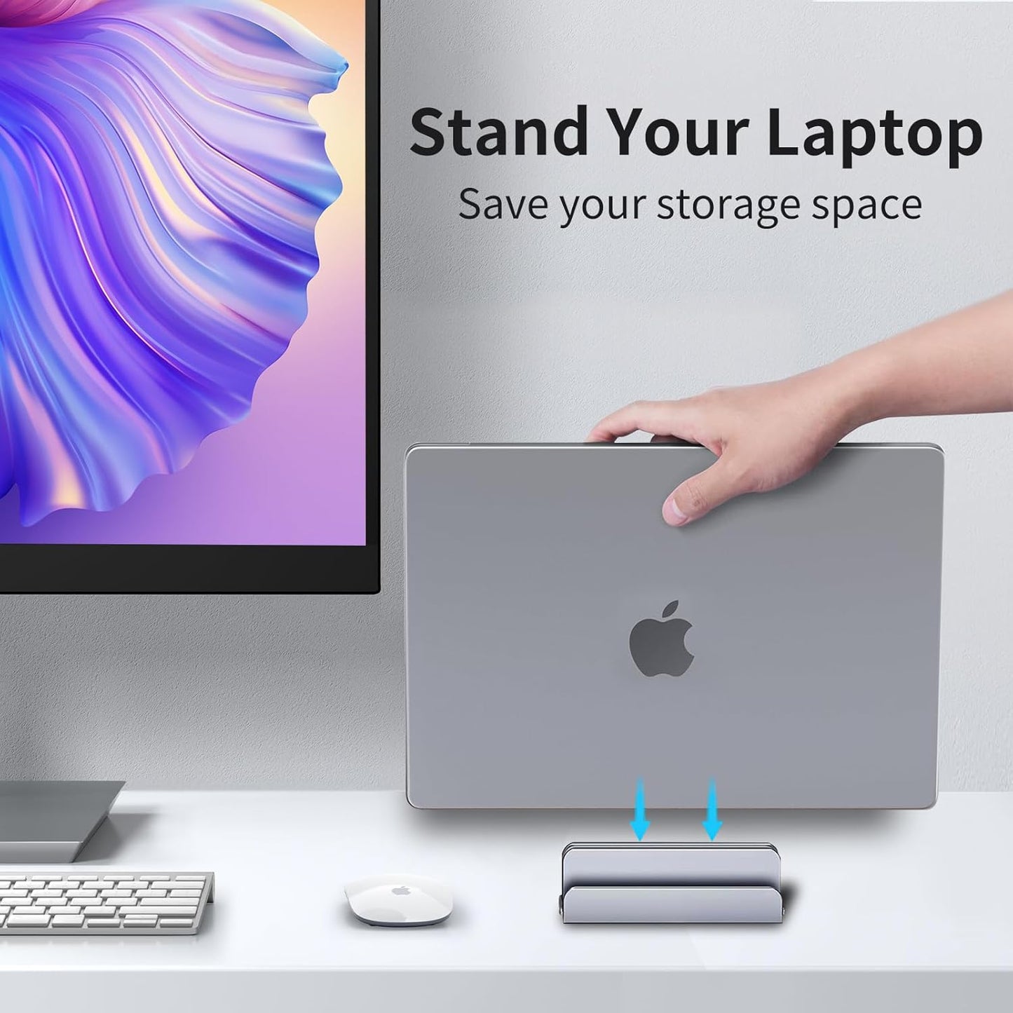 Aluminum Vertical Laptop Stand Holder for Desk Compatible with MacBook Pro, MacBook Air, Dell, HP, Lenovo, Up to 17.3 inches, Silver