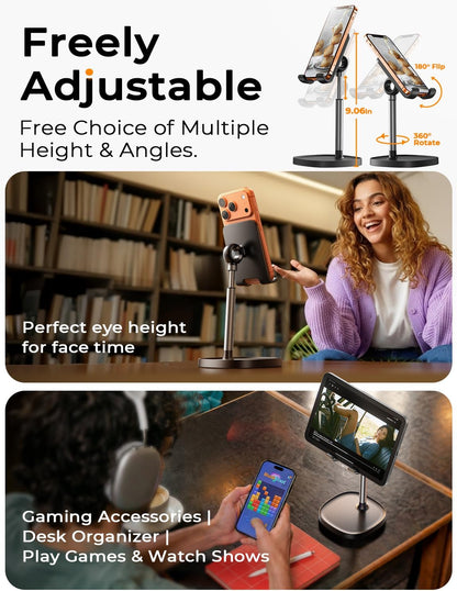 LISEN Cell Phone Stand Phone Holder for Desk Office Decor, Office Desk Accessories Women PC Gaming Essentials iPhone Stand Gadgets Men Gifts for Mom Fit OtterBox Case Switch iPad Air Tablet 4-10 in