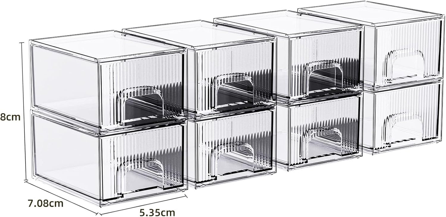 ZHIAI 8 Pack Clear Stackable Storage Drawer, Acrylic Drawer, Cosmetic Organizer, Plastic Organizer for Dresser, Under, Kitchen Cabinet, Pantry, Home Organization and Storage
