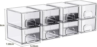 ZHIAI 8 Pack Clear Stackable Storage Drawer, Acrylic Drawer, Cosmetic Organizer, Plastic Organizer for Dresser, Under, Kitchen Cabinet, Pantry, Home Organization and Storage