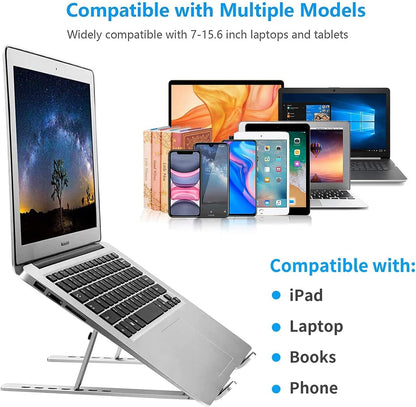 Leeboom Ergonomic Laptop Stand for Desk, 360° Rotating Aluminum Laptop Riser, Adjustable Notebook Holder for MacBook Air/Pro, Dell, HP, Lenovo (10–15.6", Silver) – Not for Gaming Laptops