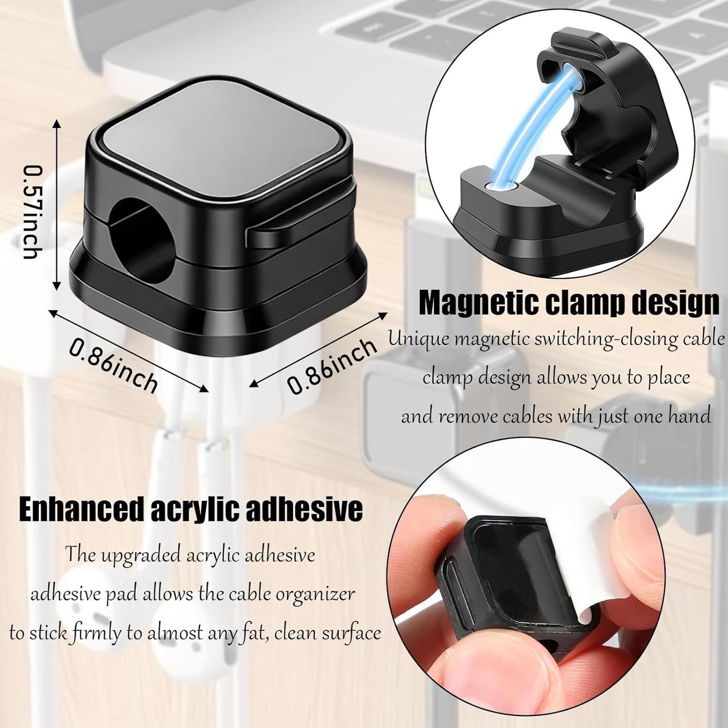 10PCS Magnetic Cable Organizer,Desk Wall Mounted Cord Storage Rack for Phone Charger Data Cable Management,White