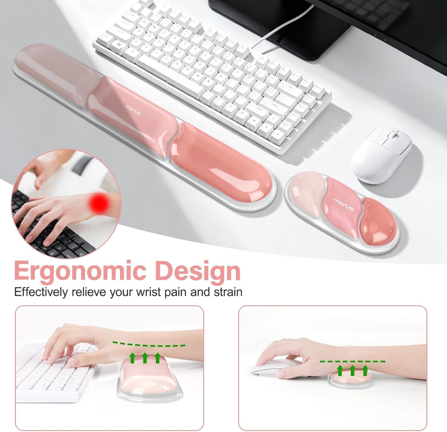 MOSISO Gel Keyboard Wrist Rest&Wrist Support for Mouse, Streamlined Ergonomic Soft Cooling Gel Mousepad Pain Relief Easy Typing Pad Non-Slip Computer Laptop Home/Office, Green