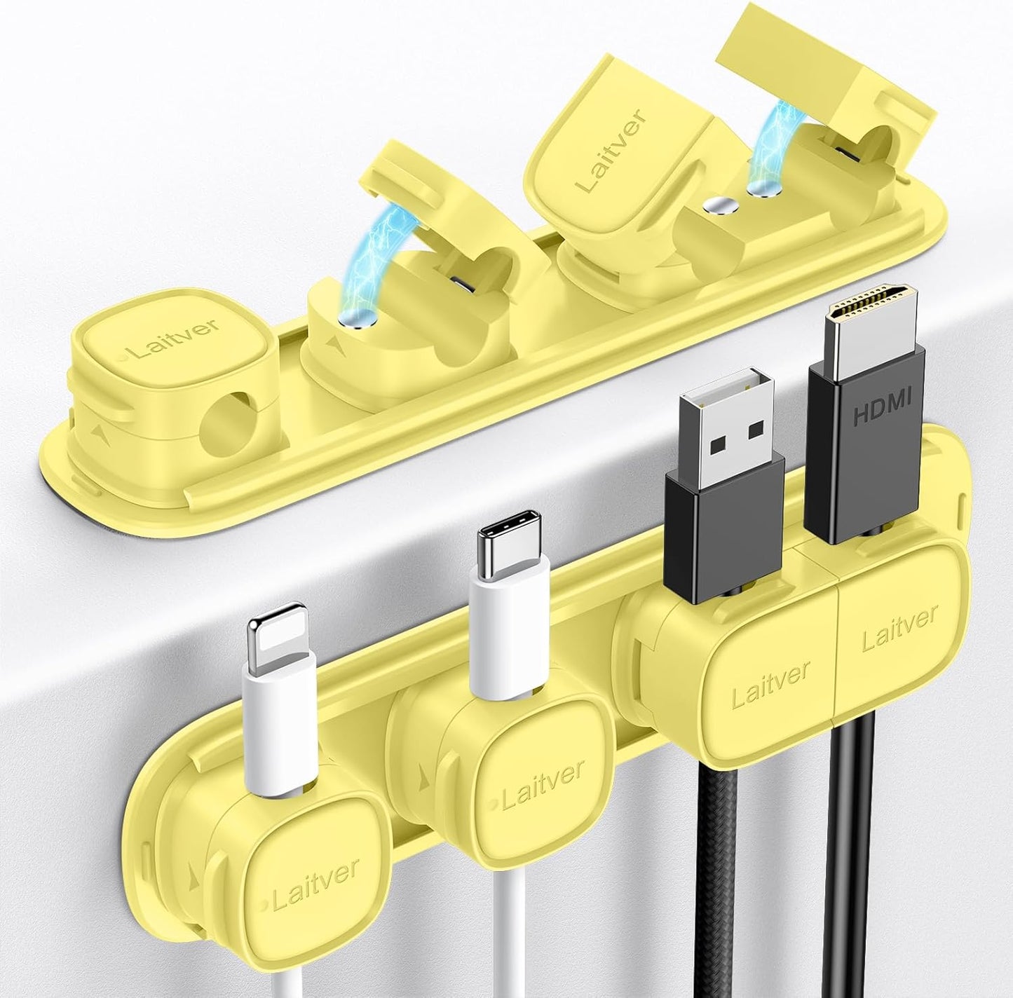 6 Pack Magnetic Cable Clips [1s Open/Lock], Laitver Cord Organizer Holder Strong Adhesive Desk Cable Management- Organize Charging Cords Neatly for Home, Office, Car,Desk, Nightstand