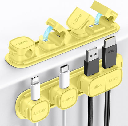 6 Pack Magnetic Cable Clips [1s Open/Lock], Laitver Cord Organizer Holder Strong Adhesive Desk Cable Management- Organize Charging Cords Neatly for Home, Office, Car,Desk, Nightstand