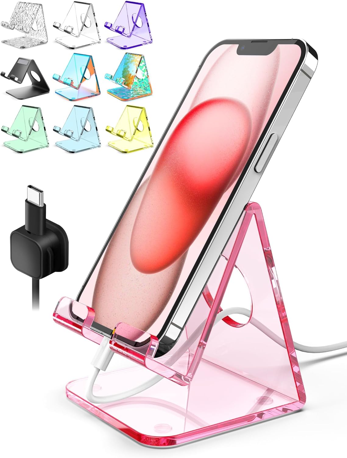 TOPGO Acrylic Cell Phone Stand, Clear Phone Holder for Office Desk, Vanity, Kitchen, Bedside Table, Compatible with iPhone 17/Smartphones/iPad/Switch/Kindle, Office Desk Accessories
