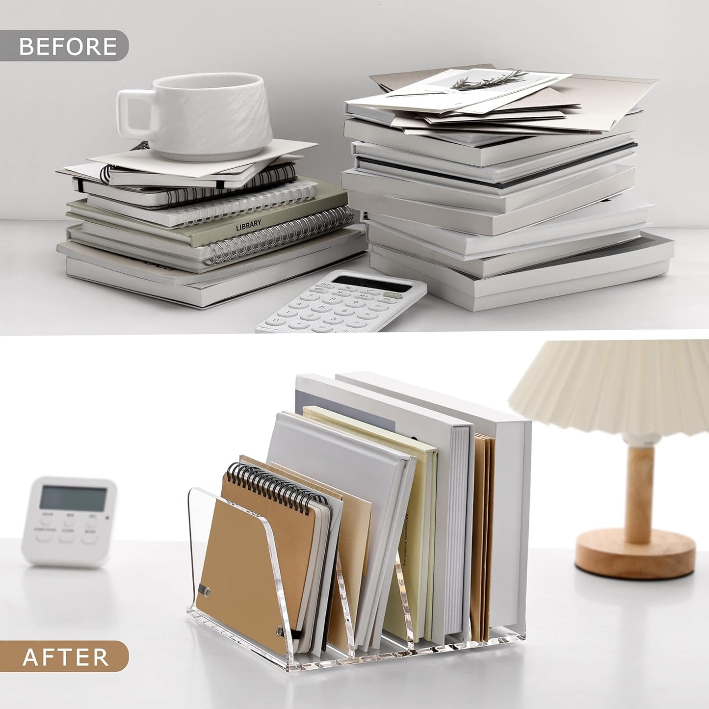 SANRUI Acrylic File Mail Desktop Organizer Sorters,3 Compartments Laddered Clear Desk Letter Organizer Office Document Sorter,Multifunction Envelope Folder Racks Holders for Office,Home, School